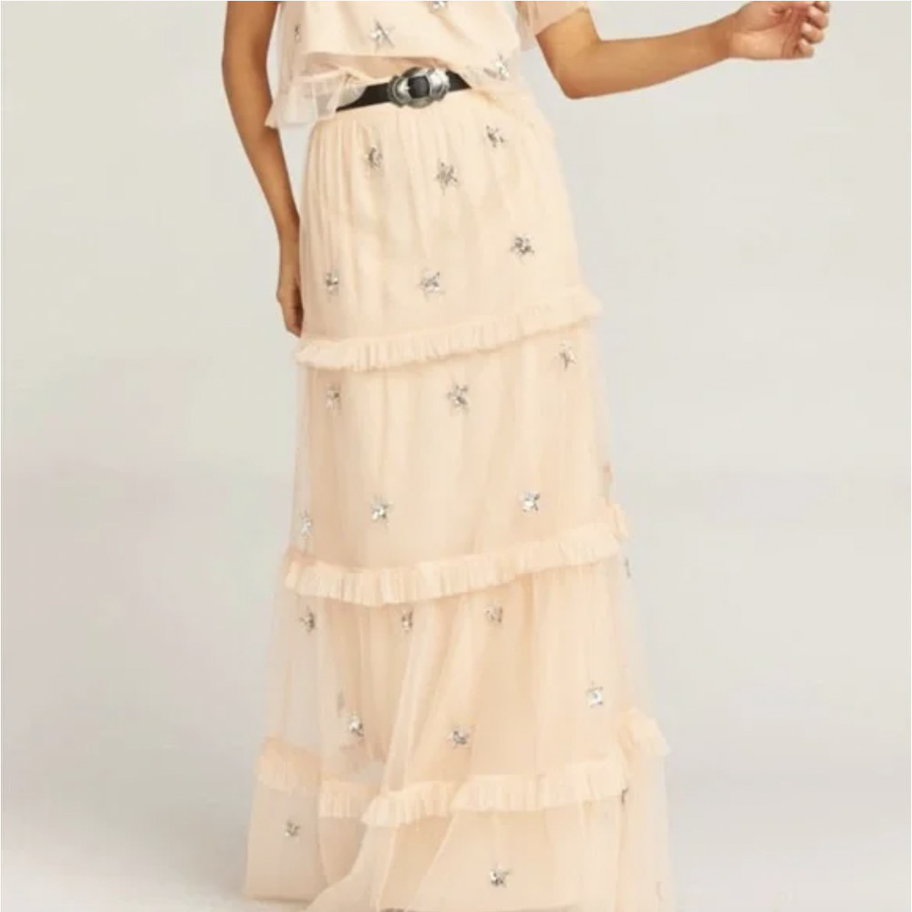 NWT $198 Show Me Your Mumu Pink Tulle Sequin Star Maxi Skirt